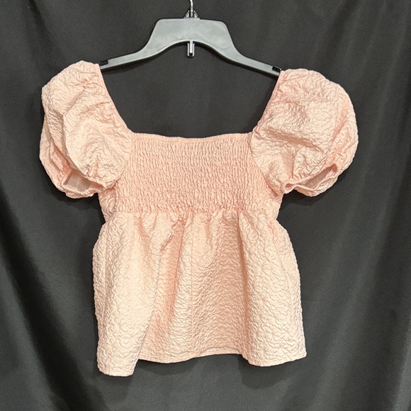SHEIN Peach Textured Puff Sleeve Blouse - Picture 4 of 4